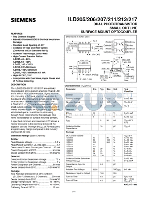 ILD213 datasheet - DUAL PHOTOTRANSISTOR SMALL OUTLINE SURFACE MOUNT OPTOCOUPLER