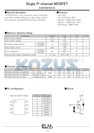 ELM14427AA-N datasheet - Single P-channel MOSFET