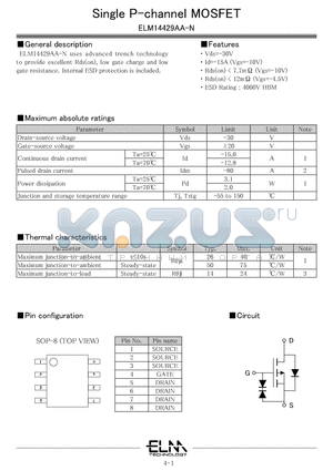 ELM14429AA-N datasheet - Single P-channel MOSFET