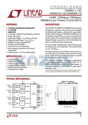 LTC2172-14 datasheet - 14-Bit, 125Msps/105Msps/ 80Msps Low Power Octal ADCs