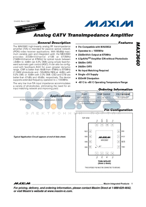 MAX3660 datasheet - Analog CATV Transimpedance Amplifier