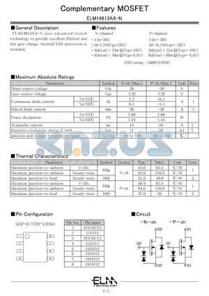 ELM14613AA-N datasheet - Complementary MOSFET