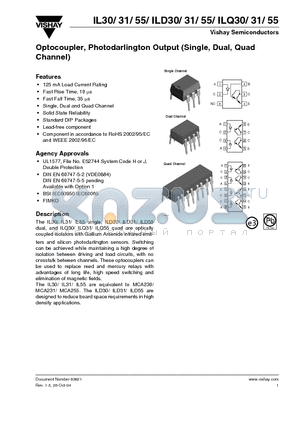 ILD31-X009 datasheet - Optocoupler, Photodarlington Output (Single, Dual, Quad Channel)