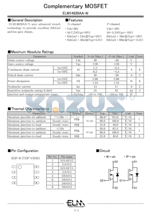 ELM14620AA-N datasheet - Complementary MOSFET