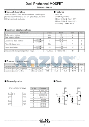 ELM14815AA-N datasheet - Dual P-channel MOSFET