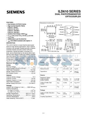 ILD610 datasheet - DUAL PHOTOTRANSISTOR OPTOCOUPLER