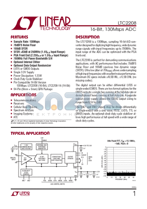 LTC2208IUP datasheet - 16-Bit, 130Msps ADC