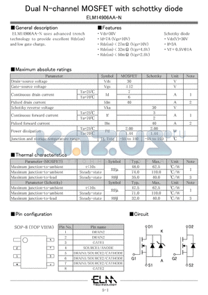 ELM14906AA-N datasheet - Dual N-channel MOSFET with schottky diode
