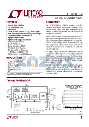 LTC2208IUP-14 datasheet - 14-Bit, 130Msps ADC