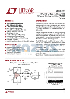 LTC2209 datasheet - 10GHz GBW, 1.1nV/Hz Differential Amplifier/ADC Driver