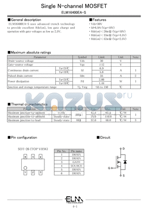 ELM16400EA-N datasheet - Single N-channel MOSFET