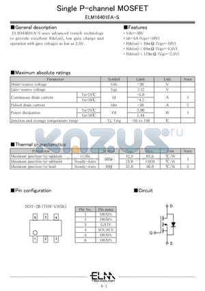 ELM16401EA-N datasheet - Single P-channel MOSFET