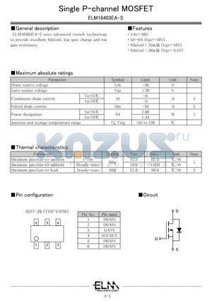 ELM16403EA-N datasheet - Single P-channel MOSFET
