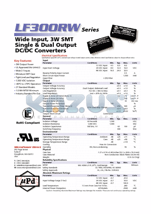 LF327RW datasheet - Wide Input, 3W SMT Single & Dual Output DC/DC Converters