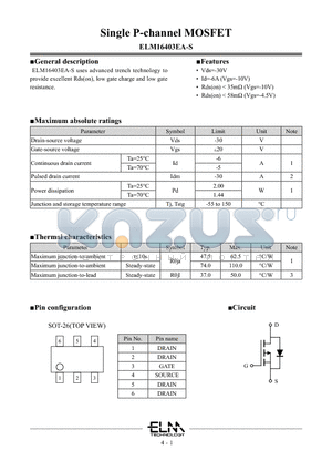 ELM16403EA-S datasheet - Single P-channel MOSFET