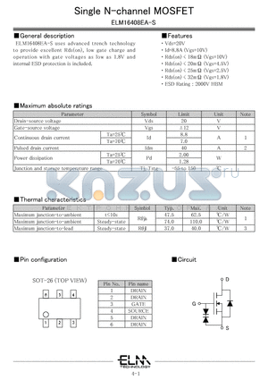 ELM16408EA-N datasheet - Single N-channel MOSFET