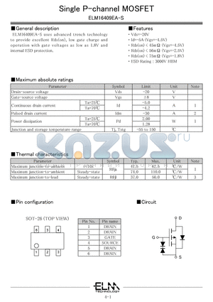 ELM16409EA-N datasheet - Single P-channel MOSFET