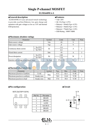 ELM16409EA-S datasheet - Single P-channel MOSFET