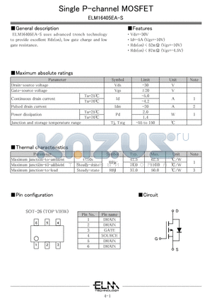 ELM16405EA-N datasheet - Single P-channel MOSFET