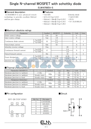 ELM16700EA-S datasheet - Single N-channel MOSFET with schottky diode