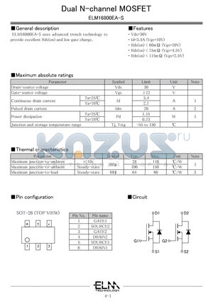 ELM16800EA-S datasheet - Dual N-channel MOSFET