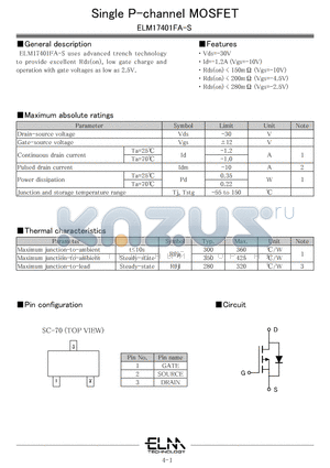 ELM17401FA-S datasheet - Single P-channel MOSFET