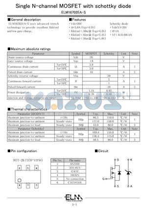 ELM16702EA-S datasheet - Single N-channel MOSFET with schottky diode