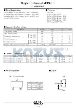 ELM17403FA-S datasheet - Single P-channel MOSFET