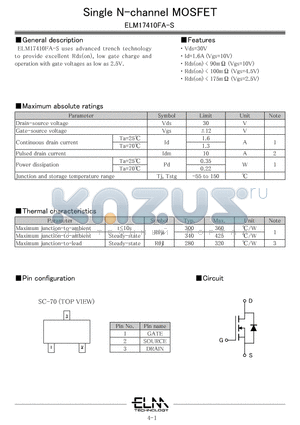 ELM17410FA-S datasheet - Single N-channel MOSFET