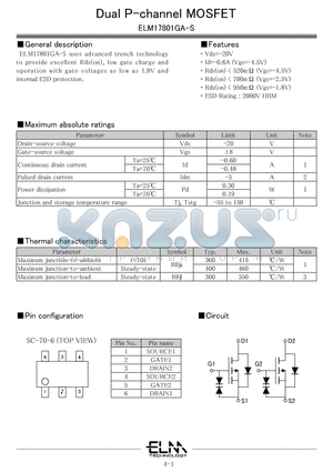 ELM17801GA-S datasheet - Dual P-channel MOSFET