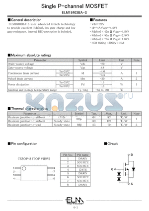ELM18403BA-S datasheet - Single P-channel MOSFET