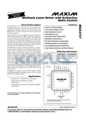 MAX3737 datasheet - Multirate Laser Driver with Extinction Ratio Control