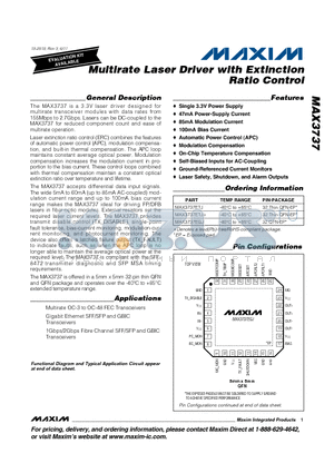 MAX3737EGJ datasheet - Multirate Laser Driver with Extinction Ratio Control 100mA Bias Current