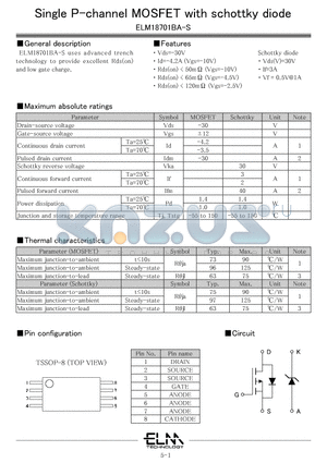 ELM18701BA-S datasheet - Single P-channel MOSFET with schottky diode