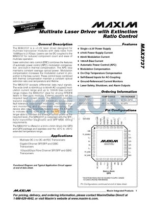 MAX3737ETJ datasheet - Multirate Laser Driver with Extinction Ratio Control