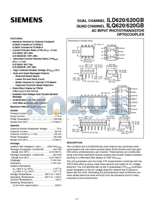 ILD620B datasheet - AC INPUT PHOTOTRANSISTOR OPTOCOUPLER