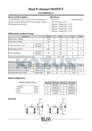 ELM18807BA-S datasheet - Dual P-channel MOSFET