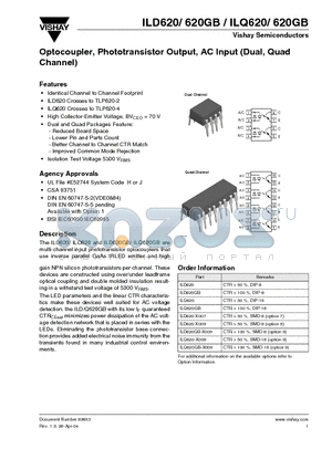 ILD620GB datasheet - Optocoupler, Phototransistor Output, AC Input (Dual, Quad Channel)