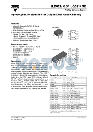 ILD621 datasheet - Optocoupler, Phototransistor Output (Dual, Quad Channel)