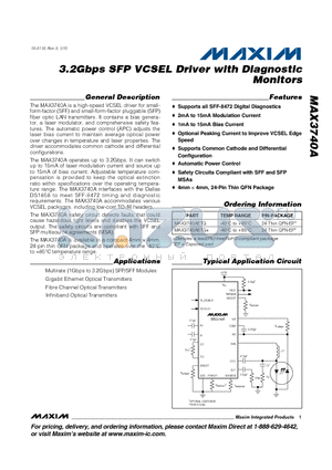 MAX3740A_10 datasheet - 3.2Gbps SFP VCSEL Driver with Diagnostic Monitors