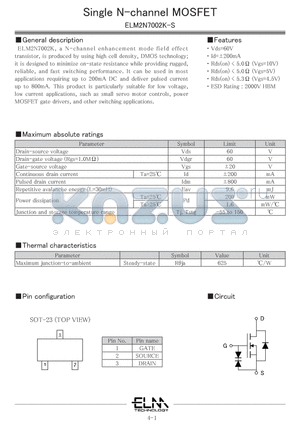 ELM2N7002K-S datasheet - Single N-channel MOSFET