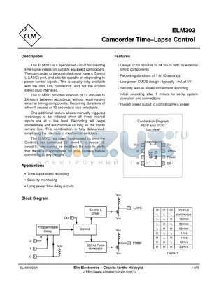 ELM303 datasheet - Camcorder Time-Lapse Control