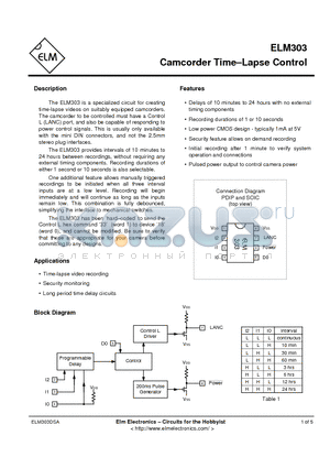 ELM303DSA datasheet - Camcorder Time-Lapse Control