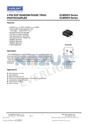 ELM3053 datasheet - 4 PIN SOP RANDOM-PHASE TRIAC