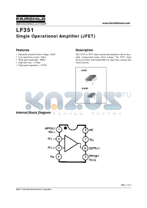 LF351M datasheet - Single Operational Amplifier (JFET)