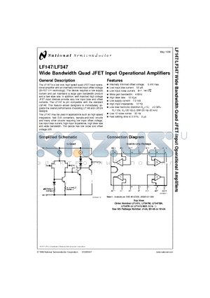 LF347N datasheet - Wide Bandwidth Quad JFET Input Operational Amplifiers
