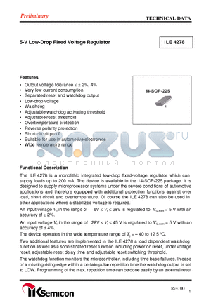 ILE4278 datasheet - 5-V Low-Drop Fixed Voltage Regulator