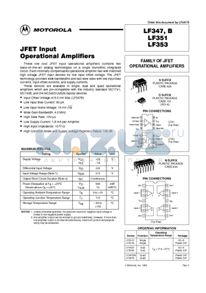 LF347N datasheet - FAMILY OF JFET OPERATIONAL AMPLIFIERS