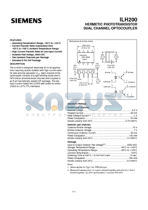 ILH200 datasheet - HERMETIC PHOTOTRANSISTOR DUAL CHANNEL OPTOCOUPLER