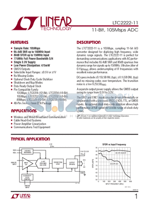 LTC2222-11 datasheet - 11-Bit, 105Msps ADC